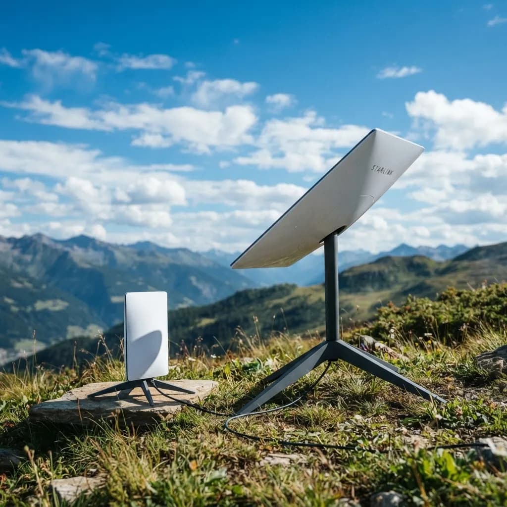 Kit Starlink installé en extérieur sous un ciel bleu